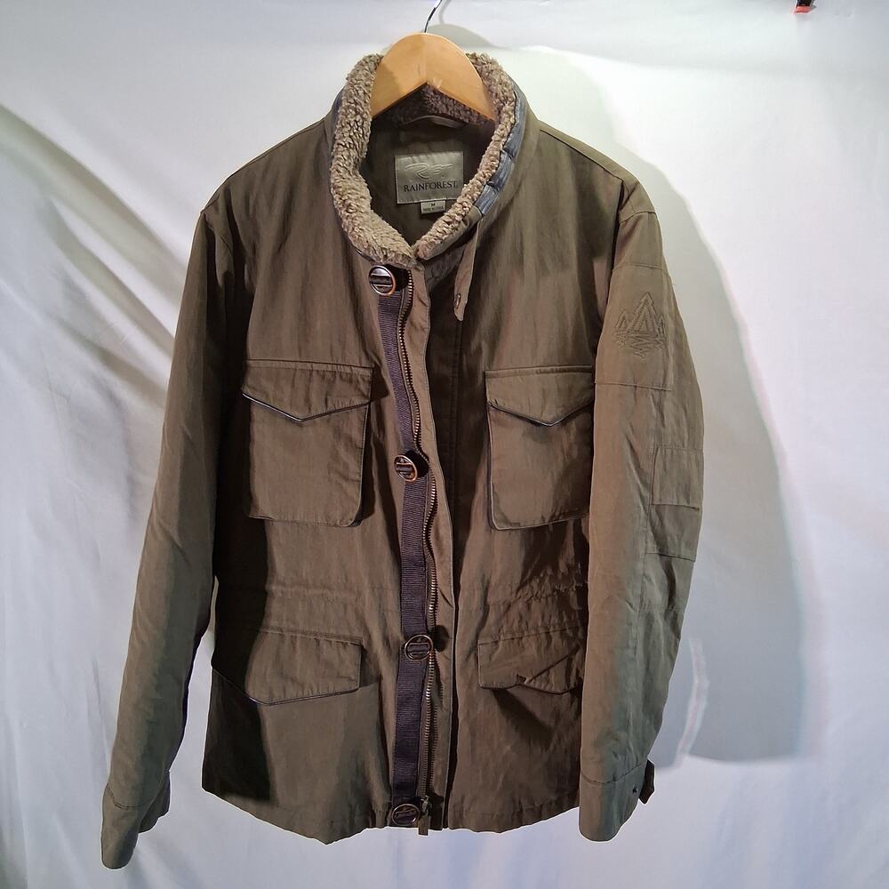 Rainforest Thermolite Men Waxed Cotton Nylon Oxford Jacket Army Green Size-M